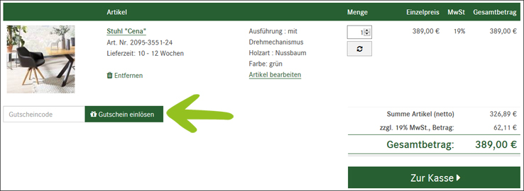 Gutscheincode hier eingeben allnatura Gutschein im Warenkorb einlösen