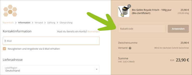 Deinen bedrop Rabattcode gibst du an der Kasse ein Den bedrop Gutschein an der Kasse einlösen