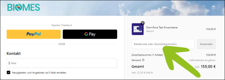 Gutschein an der Kasse einlösen BIOMES Gutschein an der Kasse anwenden