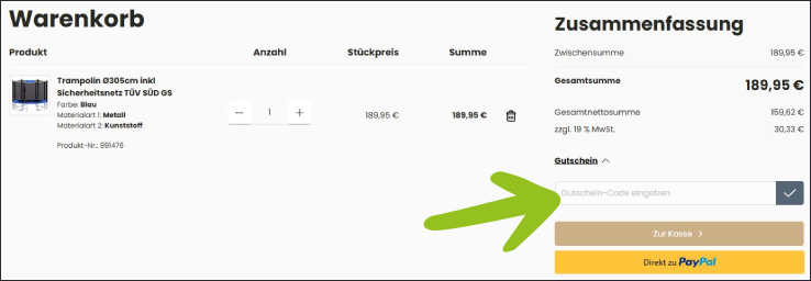 Gutscheincode im Warenkorb eingeben Den DeubaXXL Gutschein im Warenkorb einlösen