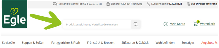Gutscheincode hier eingeben Egle Gutschein in der Suchleiste einlösen