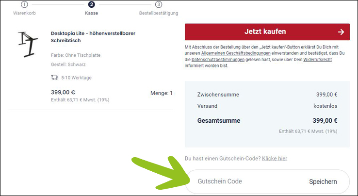 Gutscheincode hier eingeben Den Ergotopia Gutschein an der Kasse einfügen