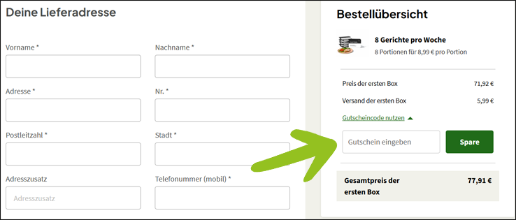 Code während der Bestellung eingeben Factor Gutschein während der Bestellung nutzen