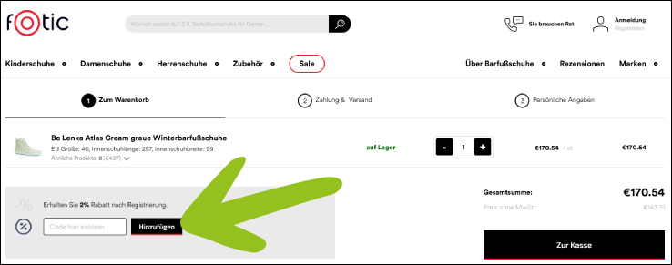 Gutschein einlösen Den Footic Rabattcode löst du im Warenkorb ein