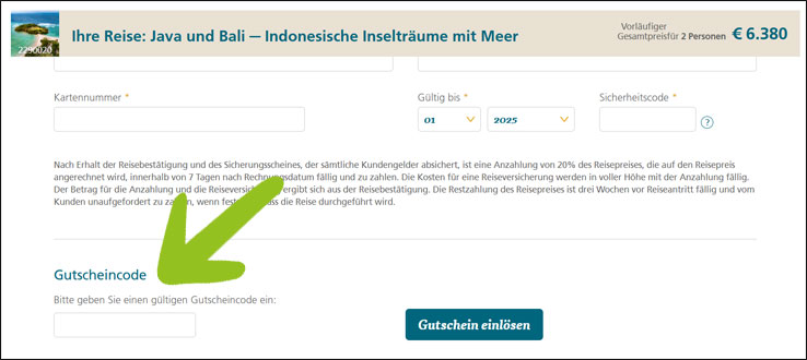 Code im Bestellverlauf eingeben Den Gebeco Rabattcode im Bestellverlauf einfügen