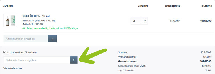 Deinen Hanfosan Gutscheincode kannst du im Warenkorb aktivieren Verwende deinen Hanfosan Gutschein im Warenkorb
