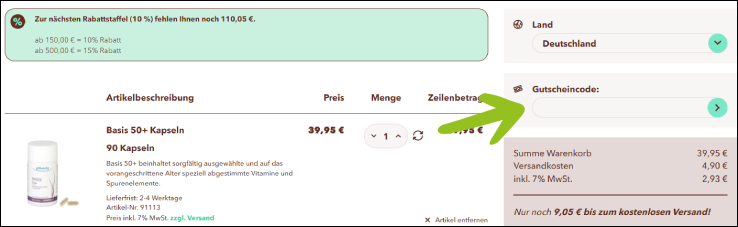 Gutscheincode im Warenkorb eingeben Hawlik Gutschein im Warenkorb einlösen