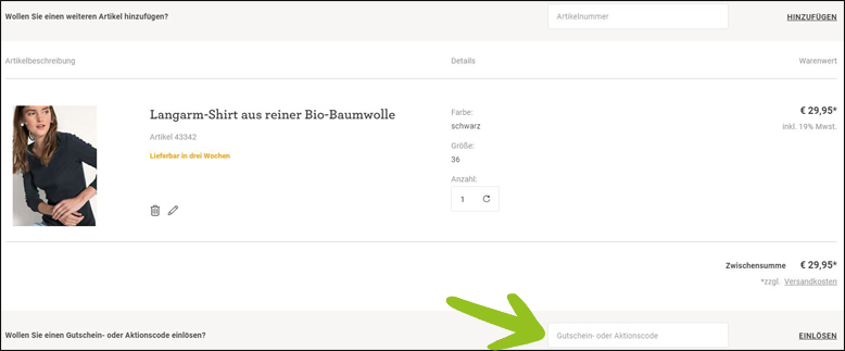 Den Hessnatur Gutschein einlösen Einen Hessnatur Gutscheincode im Warenkorb einlösen