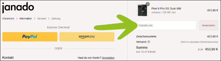 Aktivere deinen Code Löse deinen Janado Gutschein an der Kasse ein