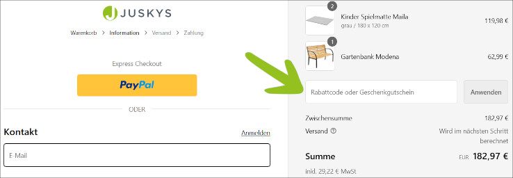 Deinen Juskys Gutscheincode kannst du an der Kasse einlösen Den Juskys Gutschein an der Kasse einlösen
