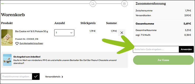 Den KoRo Gutscheincode im Warenkorb anwenden Den KoRo Rabatt im Warenkorb eingeben
