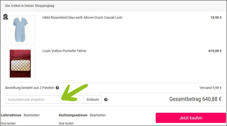 Hier kannst du den Gutscheincode einlösen Den Mädchenflohmarkt Gutschein im Warenkorb einlösen