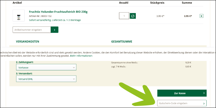 Verwende hier deinen Code Gib deinen Mittel zum Leben Gutschein im Warenkorb ein
