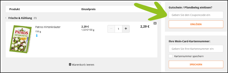 Gib deinen Code hier ein Deinen myTime Gutschein gibst du im Warenkorb ein