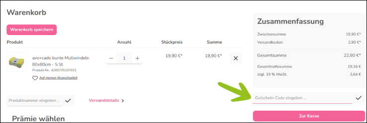 Gutschein-Code im Warenkorb eingeben Natürlich Familie Rabattcode im Warenkorb eingeben und sparen