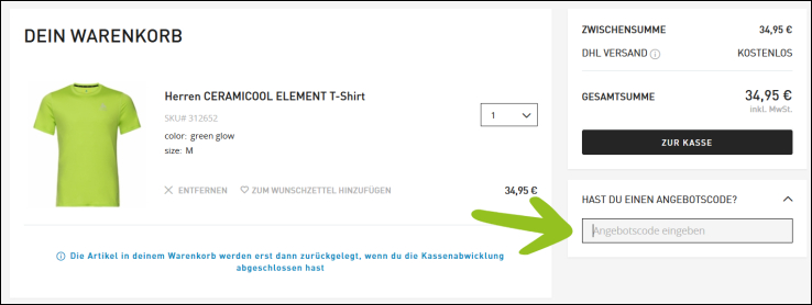 Löse deinen Odlo Gutschein direkt im Warenkorb ein