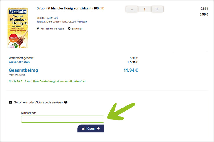 Den Orbisana Coupon verwendest du im Warenkorb Wende deinen Orbisana Gutschein im Warenkorb an