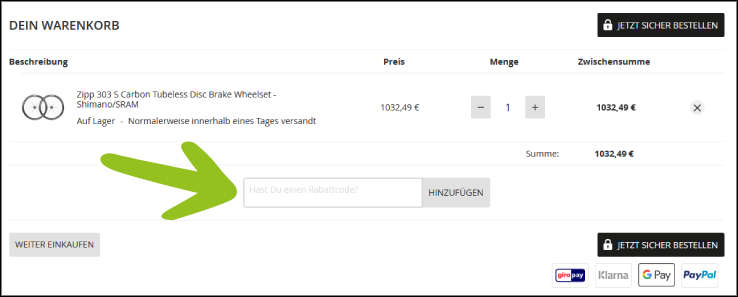 Gib deinen rabattcode in dieses Feld ein Deinen Probikekit Gutschein löst du im Warenkorb ein