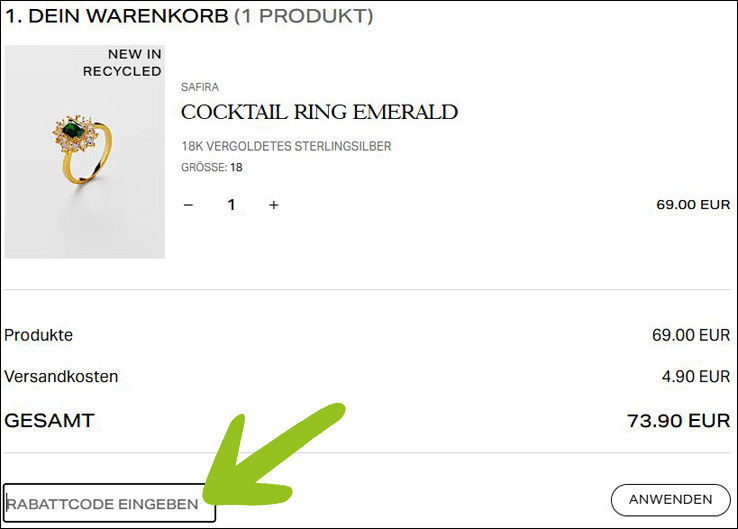 Safira Code an der Kasse eingeben Safira Rabatt Code an der Kasse verwenden