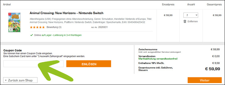 Hier den Gutscheincode einlösen Einen Saturn Gutschein im Warenkorb einlösen