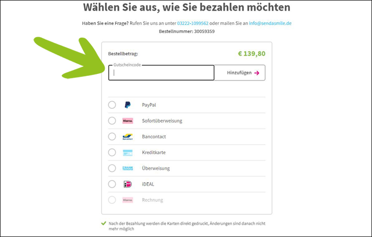 Gutscheincode hier eingeben Send a Smile einlösen