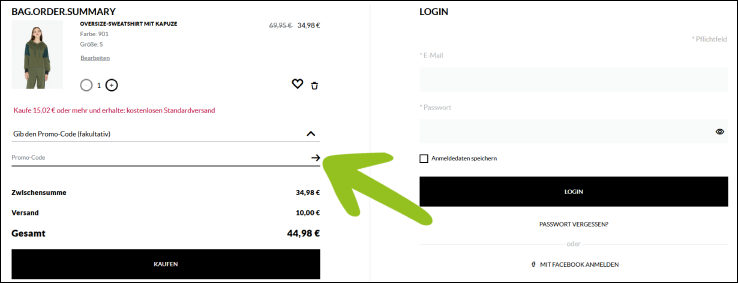 Code im Gutscheinfeld eintippen Den Sisley Gutschein im Warenkorb einlösen