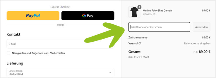 Code im Warenkorb einlösen Den TOM FYEE Rabattcode im Warenkorb eingeben