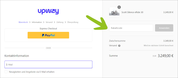 Deinen Upway Rabattcode kannst du an der Kasse eingeben Den Upway Rabatt Code an der Kasse eingeben