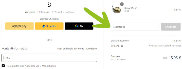 Deinen URBAN ZWEIRAD Gutschein löst du an der Kasse ein Den URBAN ZWEIRAD Rabattcode an der Kasse anwenden