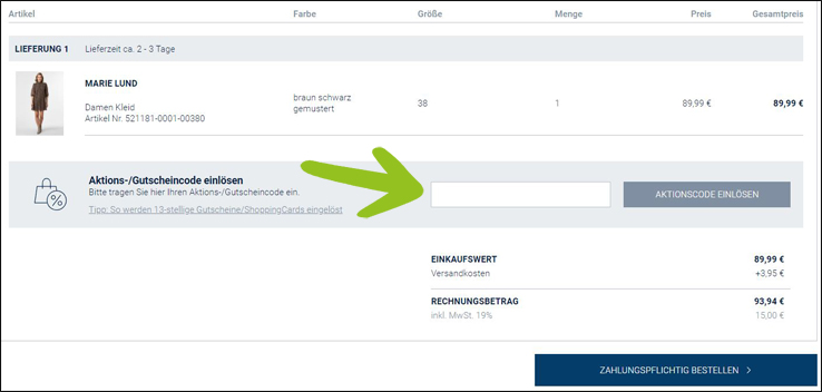 VAN GRAAF Gutscheincode eingeben VAN GRAAF Gutschein im Bestellprozess einlösen