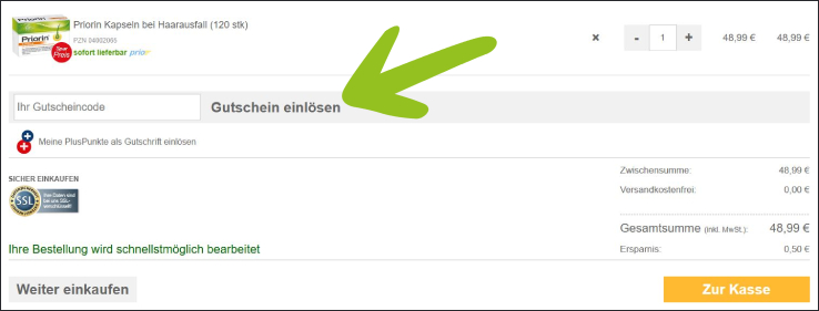 Rabattcode im Warenkorb anwenden Den VersandApo Gutschein im Warenkorb einlösen