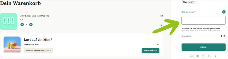 Wild Gutscheincode im Warenkorb einfügen