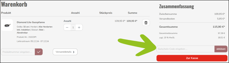 Gutschein-Code im Warenkorb eingeben Woll Gutschein im Warenkorb einlösen